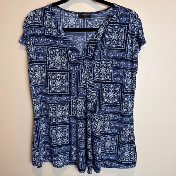 Lane Bryant‎ Blouse Womens size 10/12 Blue,White, Black V-Neck No Sleeve - Picture 1 of 15